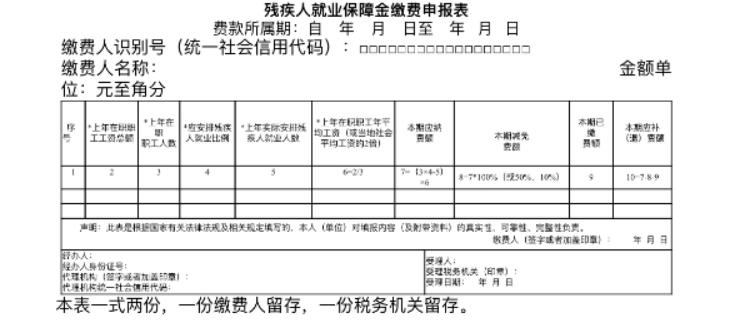 《残疾人就业保障金缴费申报表》