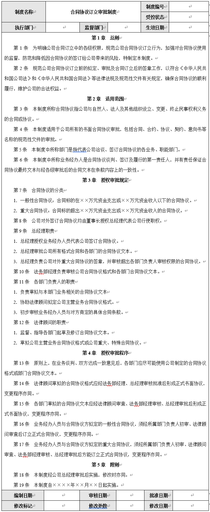 合同协议订立审批制度