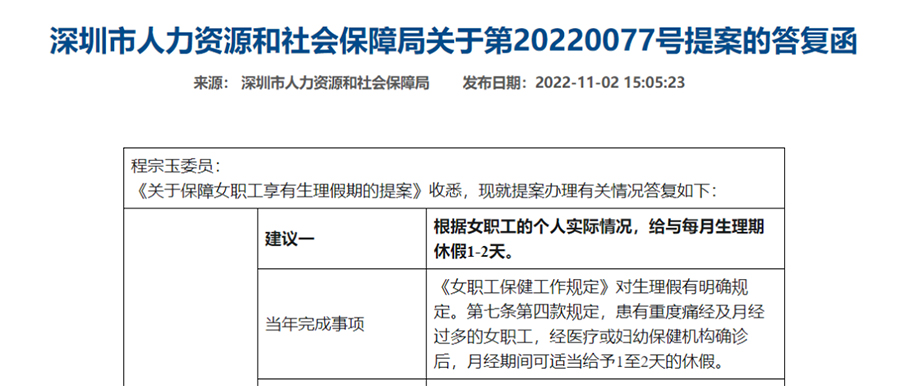 深圳痛经假经确诊可休1到2天